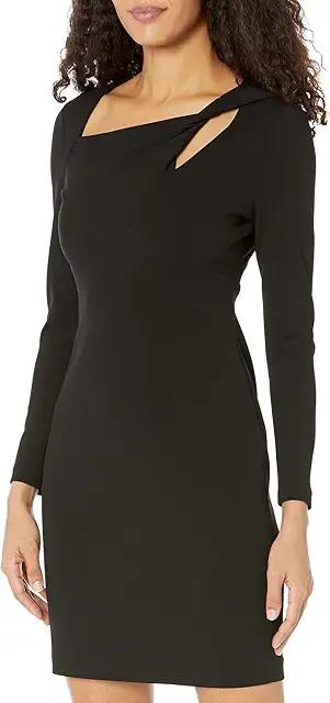 DKNY Long Sleeve Twist Front Sheath Dress (Black) Women's Dress Cover