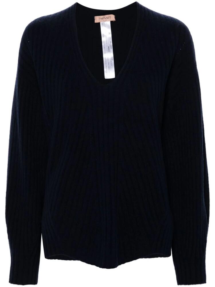 TWINSET V-neck ribbed-knit jumper - Blue Cover