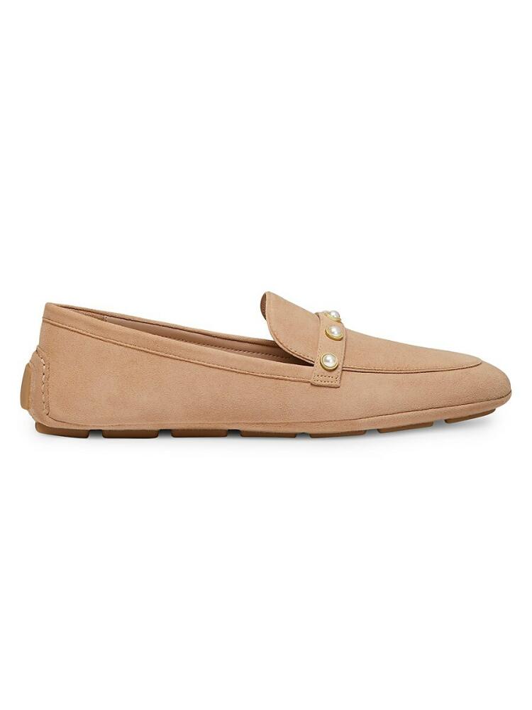 Stuart Weitzman Women's Faux Pearl Studded Suede Driving Loafers - Sandalwood Cover