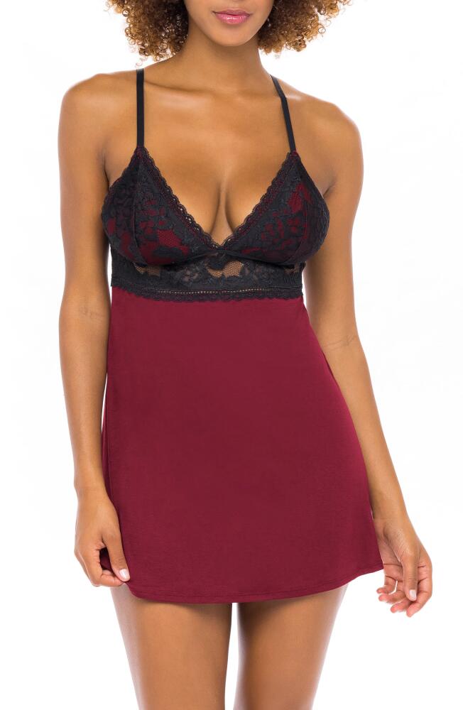 Oh La La Cheri Louella Lace & Jersey Babydoll Chemise in Rhubarb/Black Cover