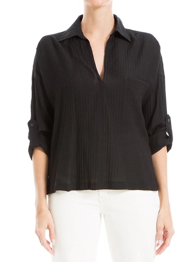 Max Studio Women's Textured Popover Top - Black Cover