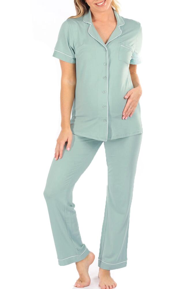 Angel Maternity Short Sleeve Maternity Pajamas in Sage Green Cover