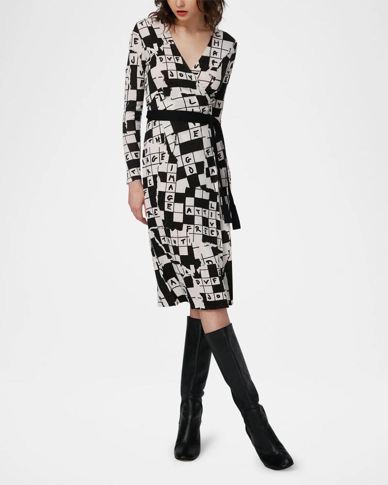 Diane von Furstenberg Luella Crossword-Print Midi Wrap Dress Cover