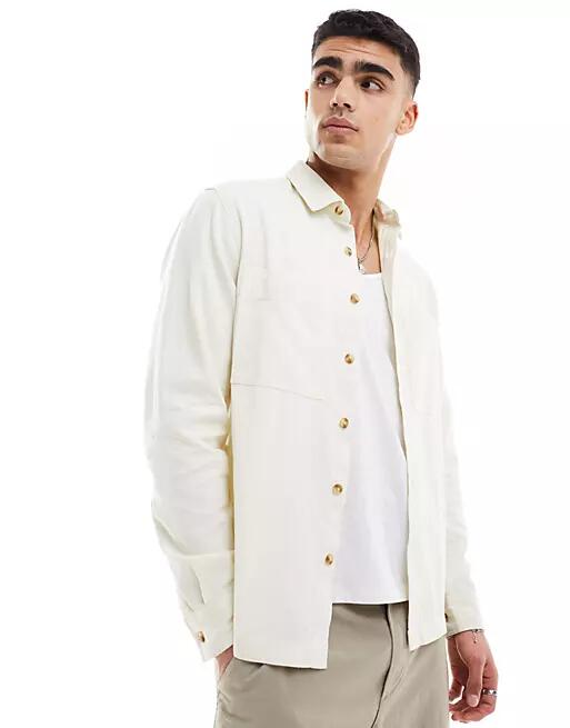 ASOS DESIGN double pocket denim overshirt in ecru overdye-White Cover