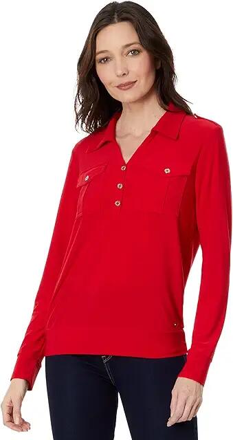 Tommy Hilfiger Long Sleeve Utility Top (Scarlet) Women's Sweatshirt Cover