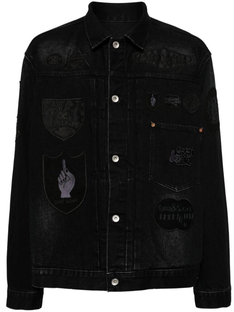 sacai appliqué-logo denim jacket - Black Cover