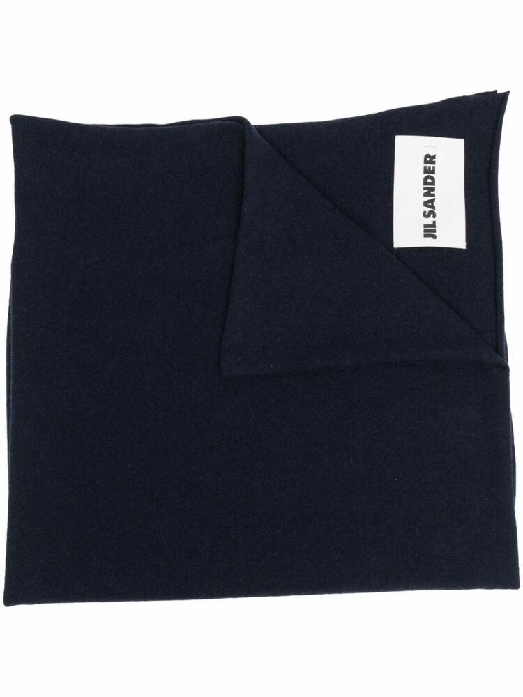 Jil Sander logo-patch cashmere scarf - Blue Cover