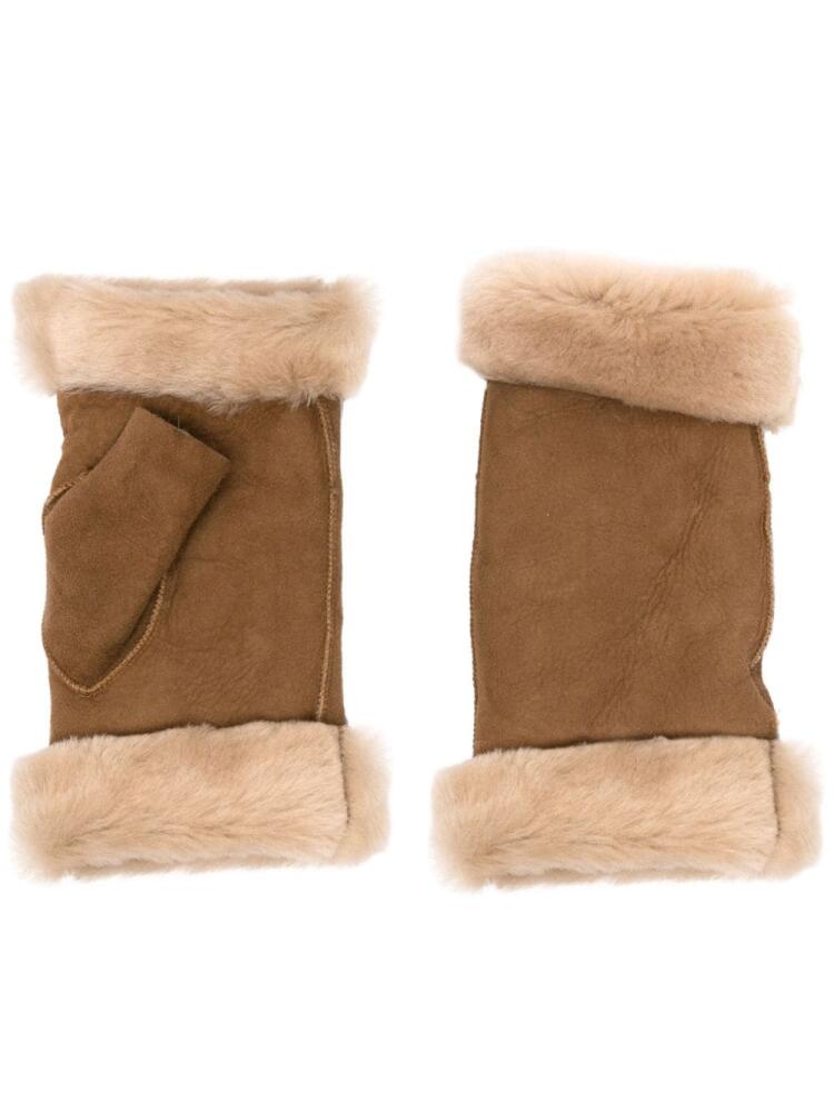 Mackintosh shearling-trim fingerless gloves - Brown Cover