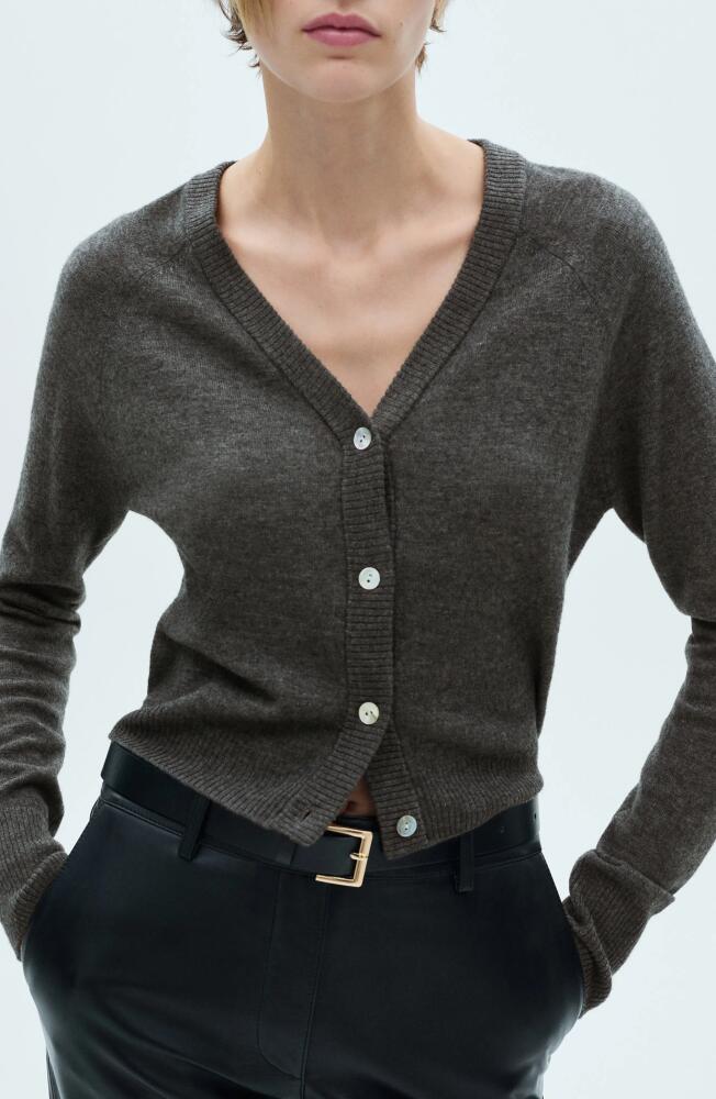 MANGO Wool V-Neck Cardigan in Dark Heather Grey Cover