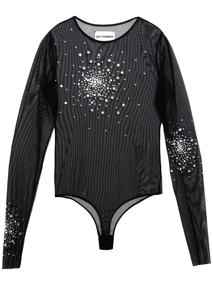 DES PHEMMES Crystal Stretch Tulle Bodysuit Cover