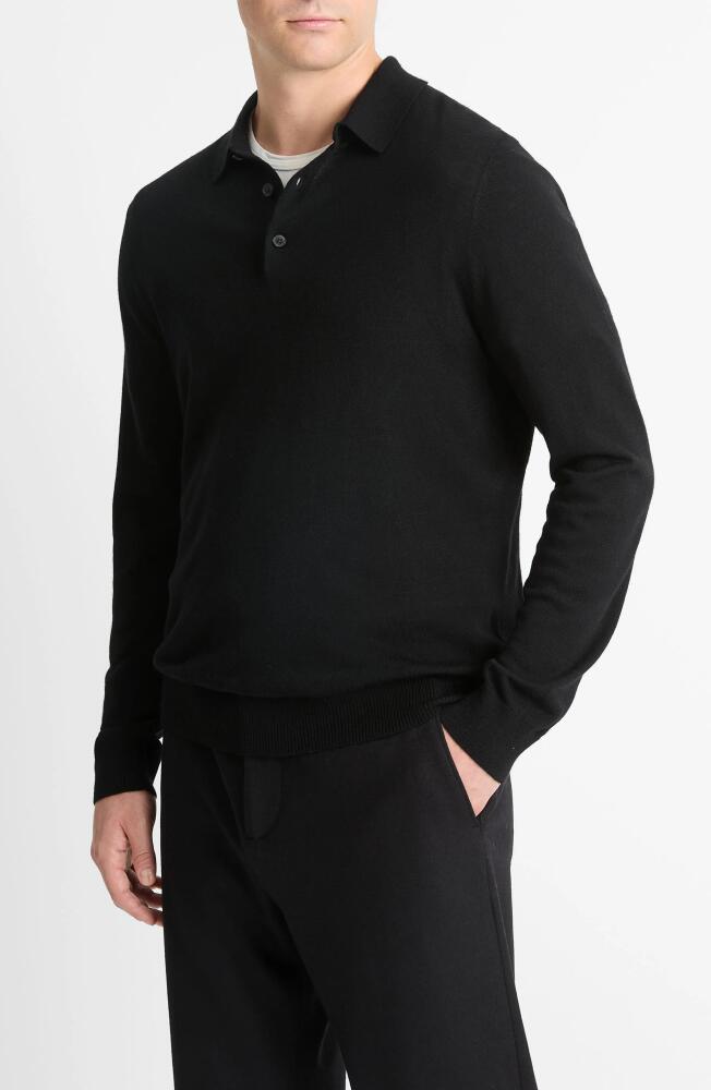 Vince Long Sleeve Merino Wool Polo in Black Cover