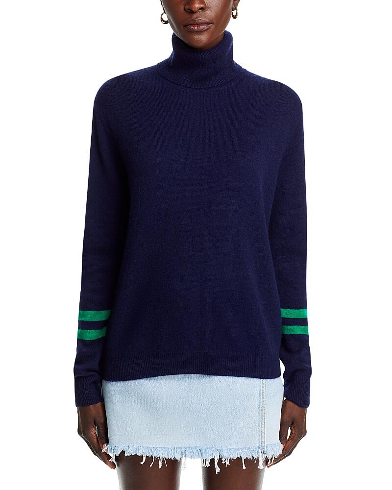 Aqua Cashmere Athletic Stripe Turtleneck Sweater - Exclusive Cover