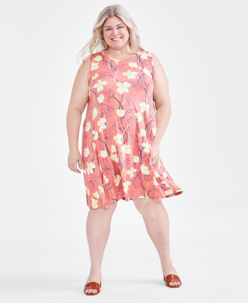 Style & Co Plus Size Printed Flip-Flop Dress, Created for Macy's - Tulip Coral Cover