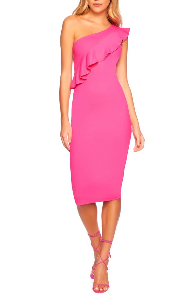 Susana Monaco One-Shoulder Ruffle Cocktail Dress in Hot Pink Cover