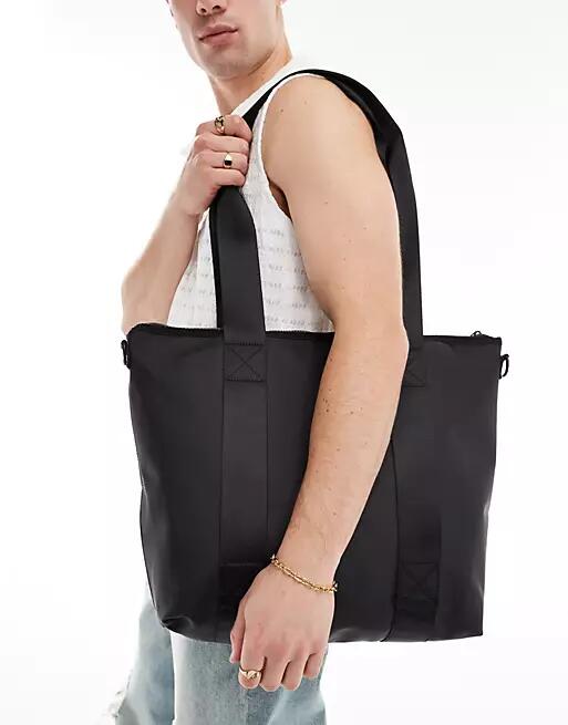 ASOS DESIGN rubberized tote bag in black Cover