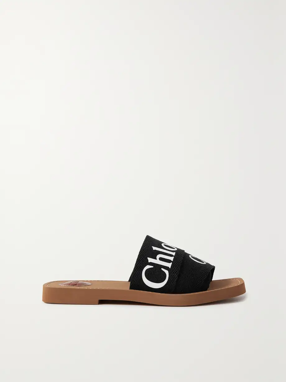 Chloé - Woody Logo-print Canvas Slides - Black Cover