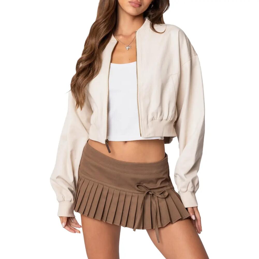 EDIKTED Zarria Crop Bomber Jacket in Beige Cover