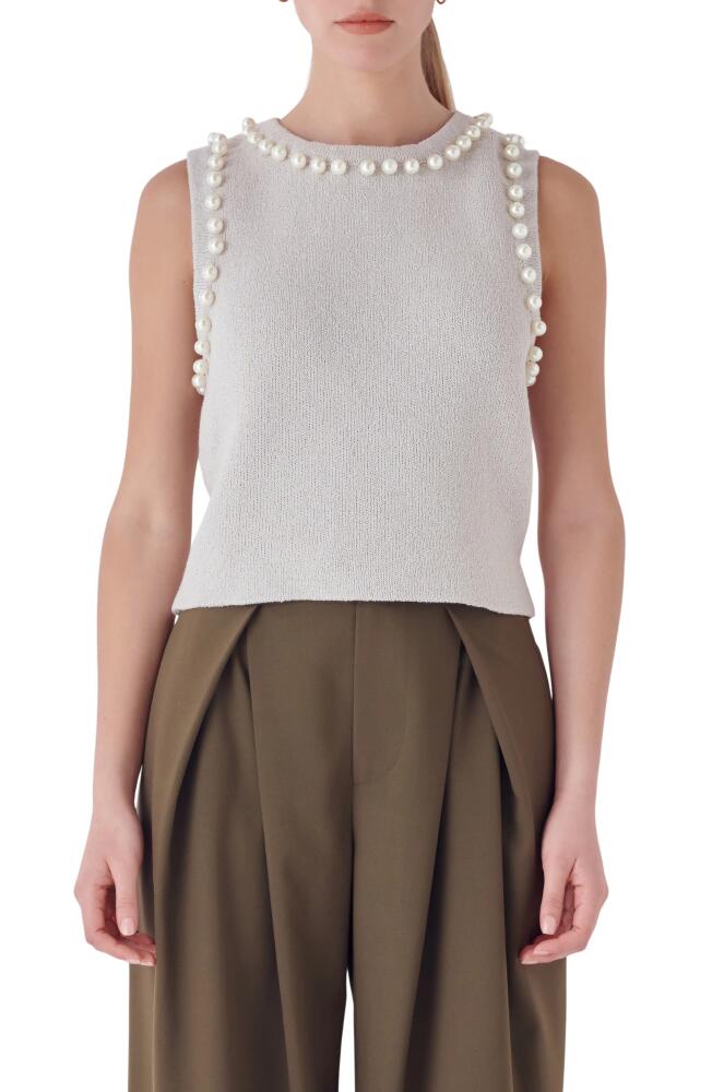 Endless Rose Imitation Pearl Trim Sweater Tank in Grey Cover