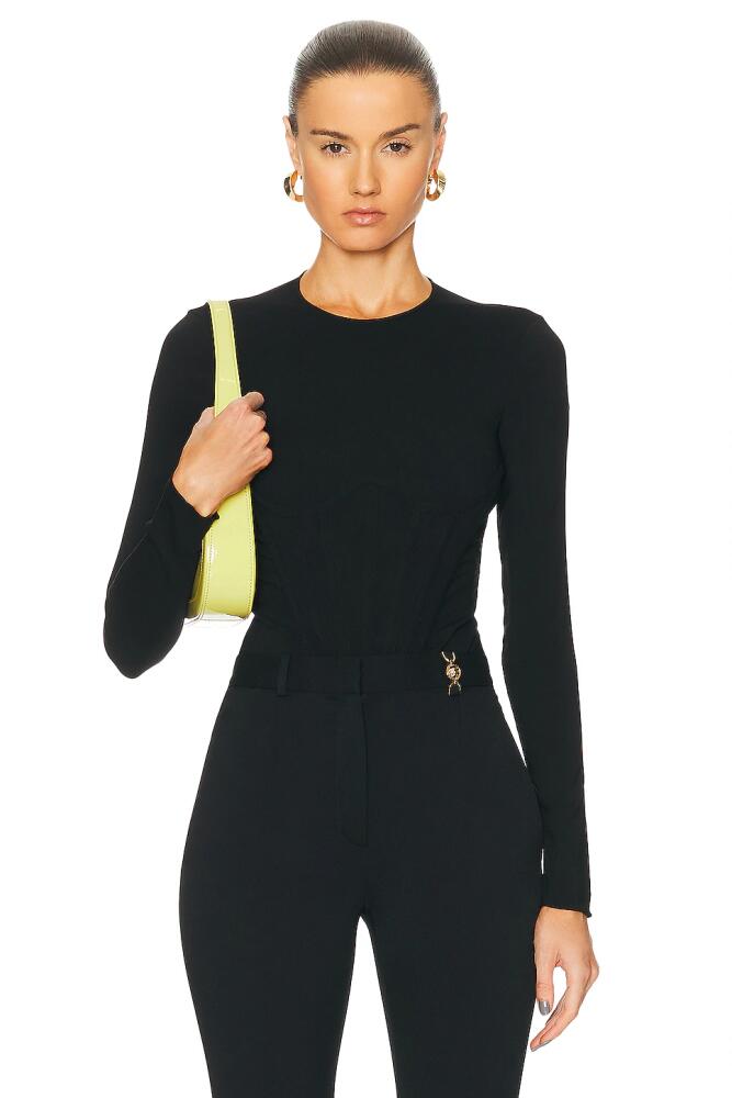 VERSACE Georgette Bodysuit Top in Black Cover