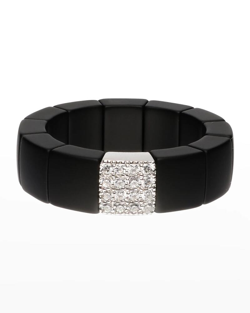 Roberto Demeglio White Gold and Matte Black Ceramic Scacco Stretch Ring with One Diamond Section Cover