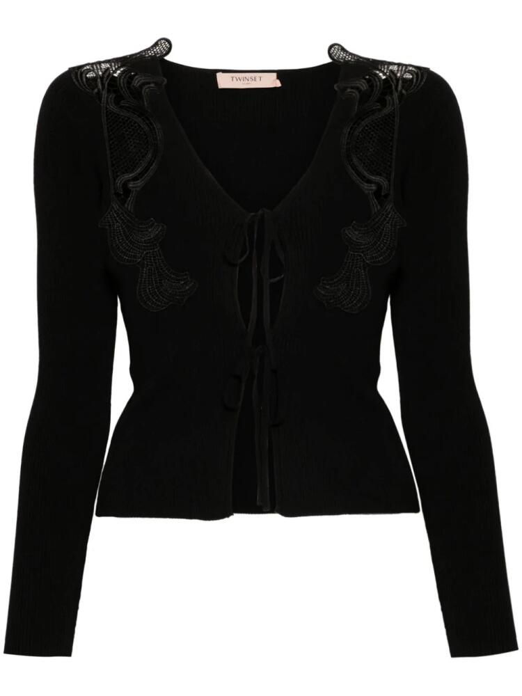 TWINSET lace-panels ribbed-knit cardigan - Black Cover