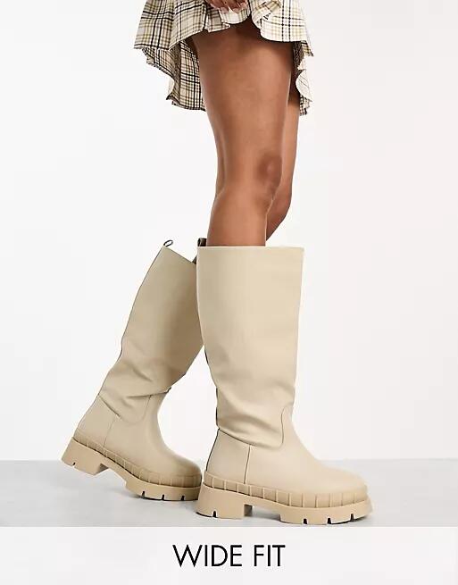 RAID Wide Fit Challenge chunky flat knee boots in ecru-White Cover