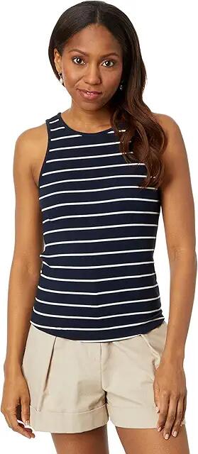 NIC+ZOE Wide Stripe Rib Knit High Neck Tank (Indigo Multi) Women's Clothing Cover