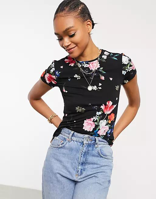 Ted Baker Periie sandalwood floral jersey fitted tee in black Cover