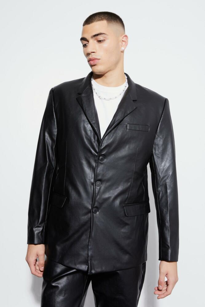 boohoo Mens Relaxed Fit Pu Suit Jacket - Black Cover