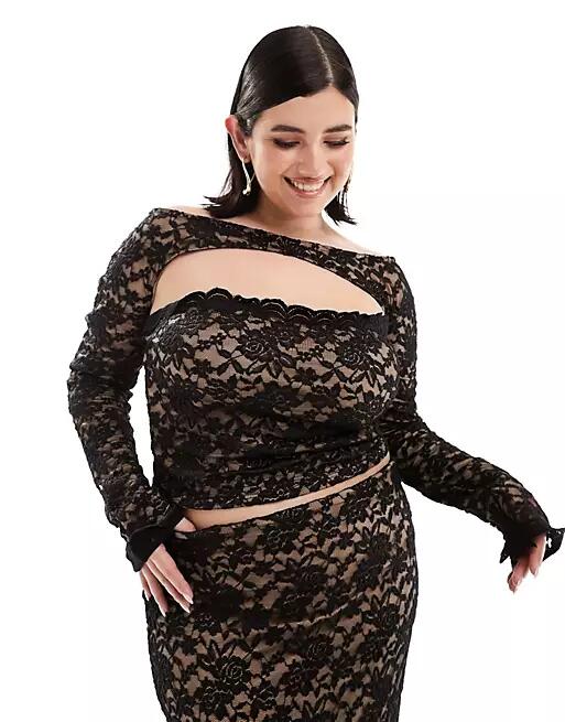 ASOS DESIGN Curve lace bandeau top with shrug in black - part of a set Cover