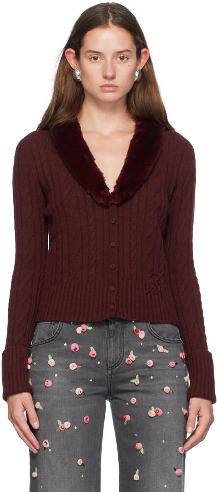 Blumarine Burgundy Faux-Fur Collar Cardigan Cover