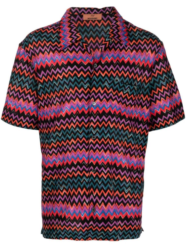 Missoni zigzag-pattern spread-collar shirt - Purple Cover