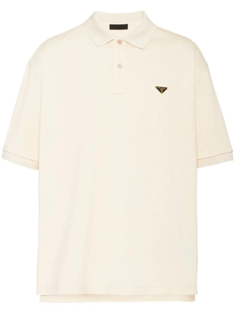 Prada triangle-logo cotton polo shirt - Neutrals Cover