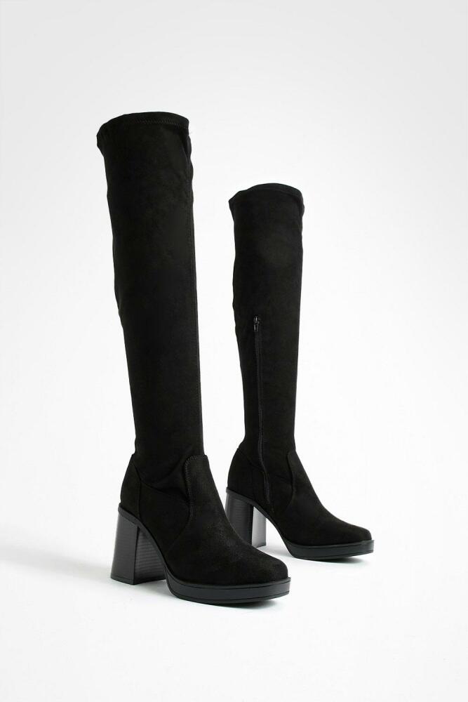 boohoo Womens Platform Stretch Knee High Boots - Black Cover