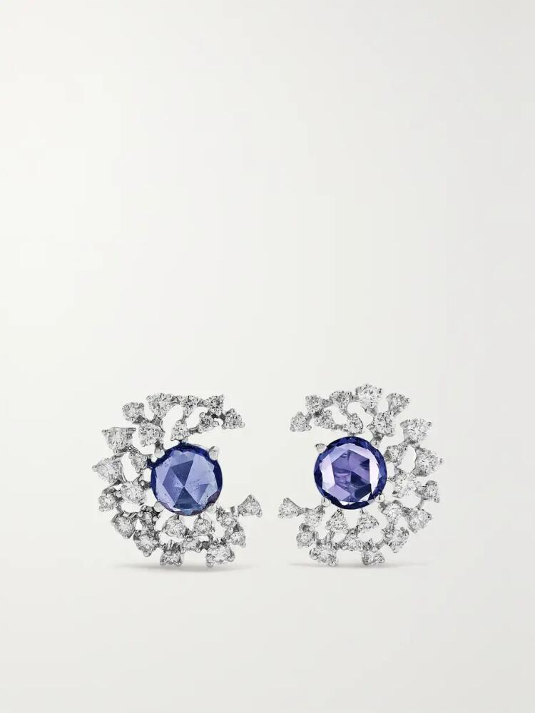 Ananya - Scatter 18-karat White Gold, Sapphire And Diamond Earrings - One size Cover