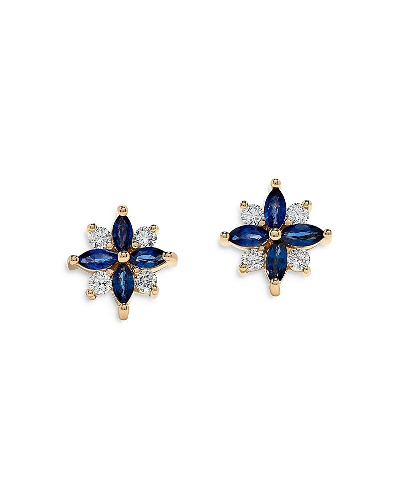 Bloomingdale's Fine Collection Sapphire & Diamond Flower Stud Earrings in 14K Yellow Gold - Exclusive Cover