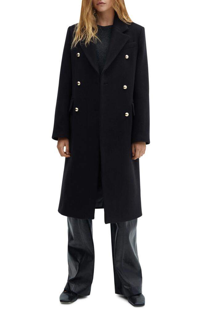 MANGO Double Breasted Wool Blend Coat in Night Blue Cover