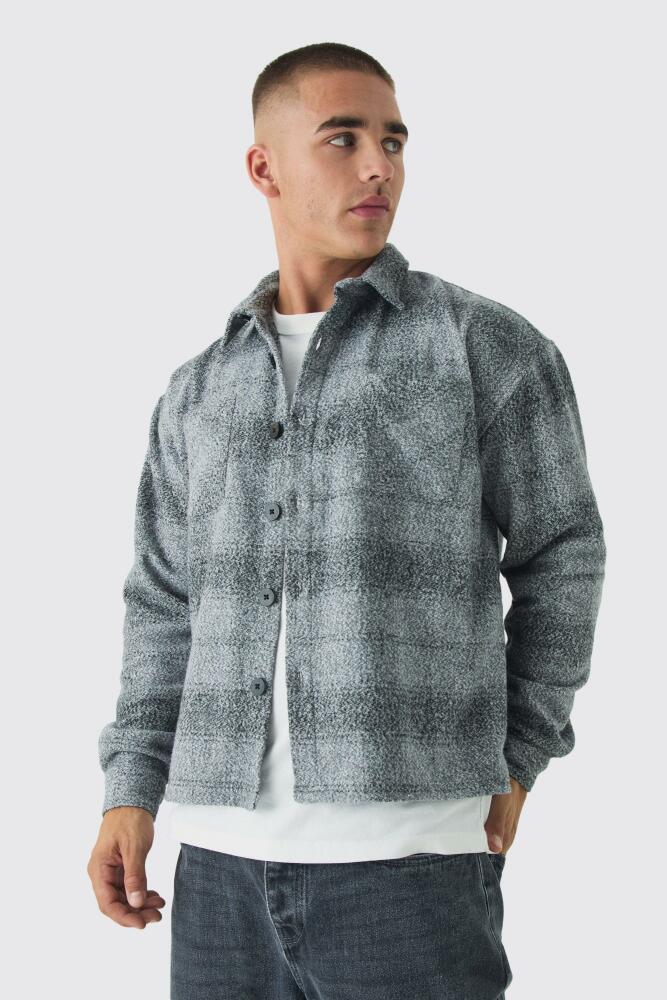 boohoo Mens Oversized Heavyweight Brushed Flannel Overshirt - Grey Cover