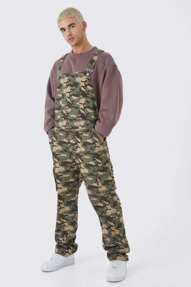 boohoo Mens Relaxed Camo Cargo Overall - Green Cover