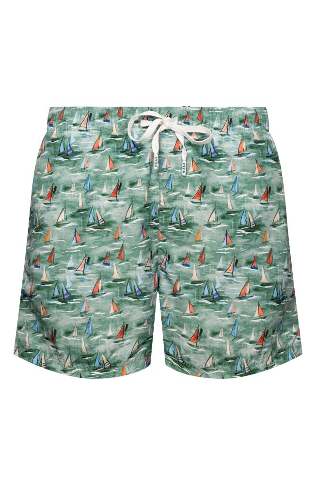 Eton Boat Print Swim Trunks in Green Cover