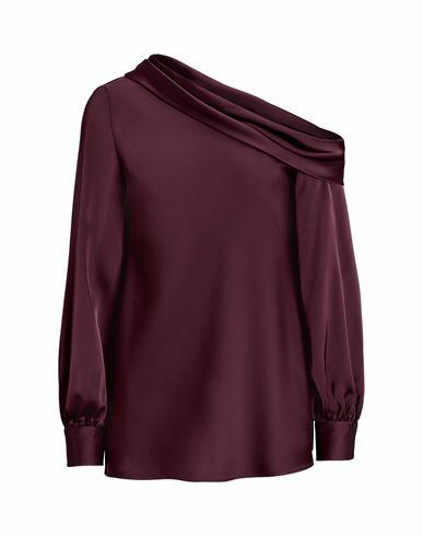 Lauren Ralph Lauren Satin One-shoulder Blouse Woman Top Burgundy Recycled polyester, Polyester Cover