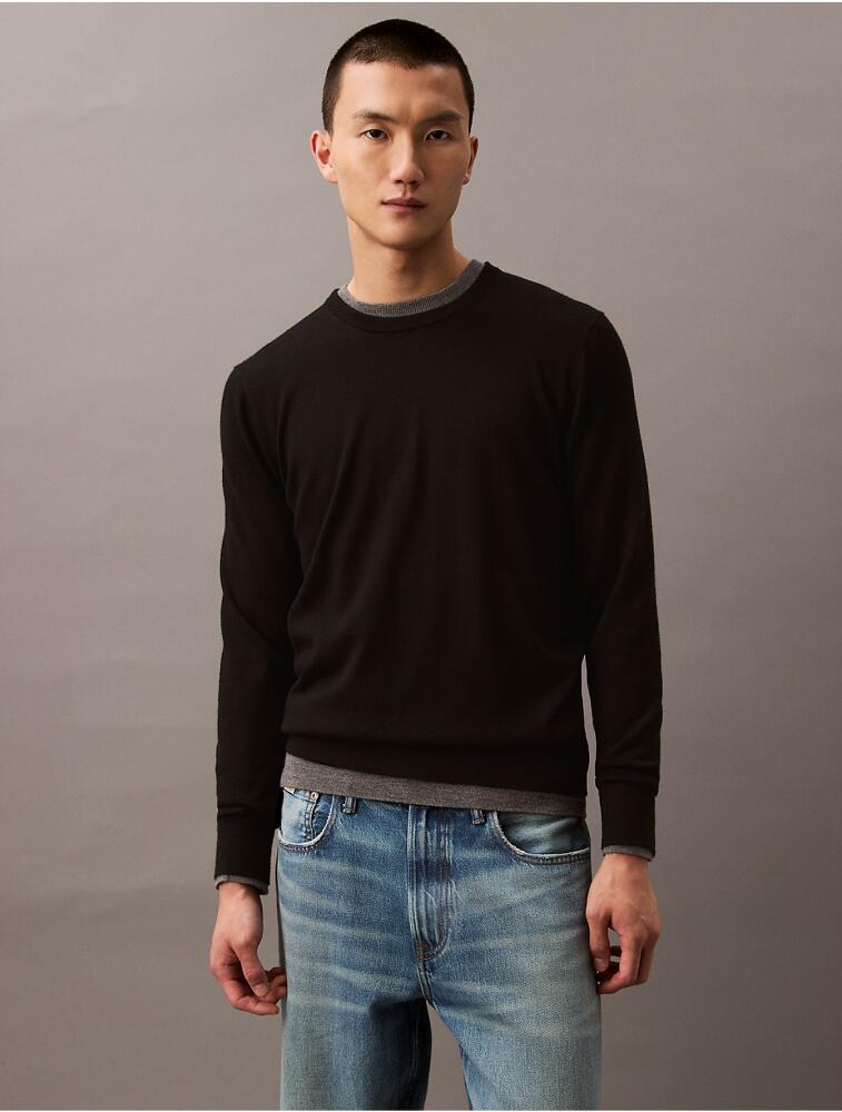 Calvin Klein Men's Extra Fine Merino Blend Crewneck Sweater - Black Cover