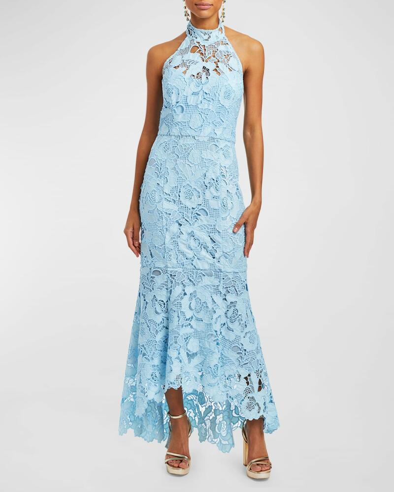 Mestiza New York Francesca High-Low Floral Lace Halter Gown Cover