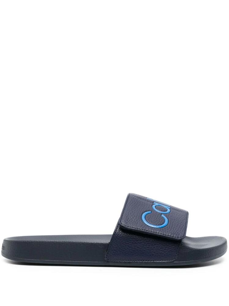 Calvin Klein logo-embossed touch-strap slides - Blue Cover