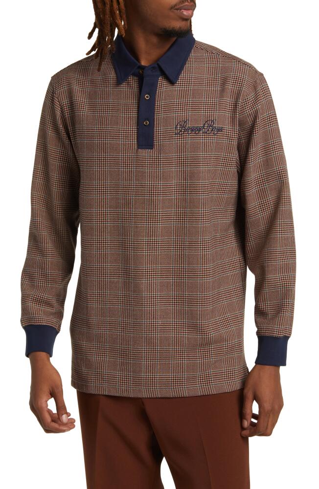 BOGEY BOYS Script Long Sleeve Polo in Houndstooth Check Cover