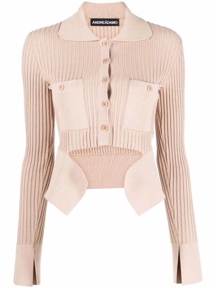 ANDREĀDAMO ribbed-knit cut-waist top - Neutrals Cover