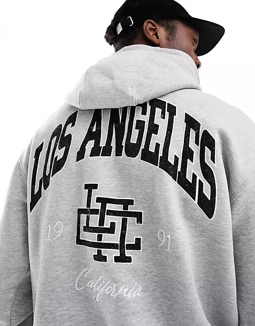 Pull & Bear Los Angeles printed hoodie in gray Cover