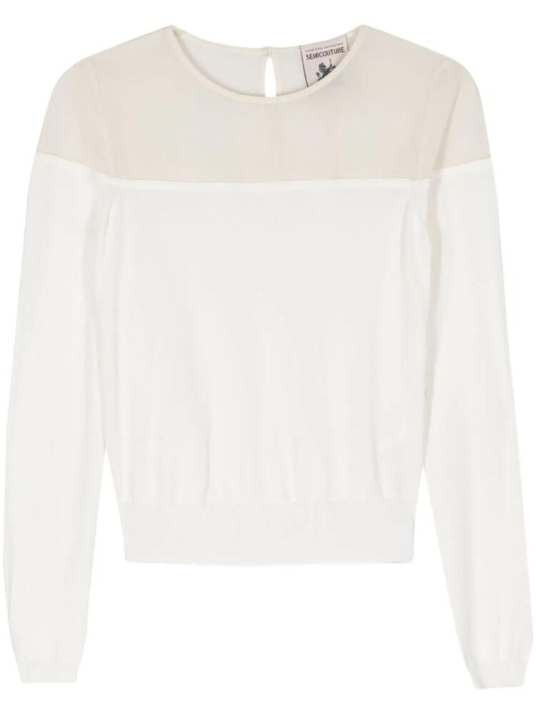 Semicouture crepe-panel fine-knit jumper - White Cover