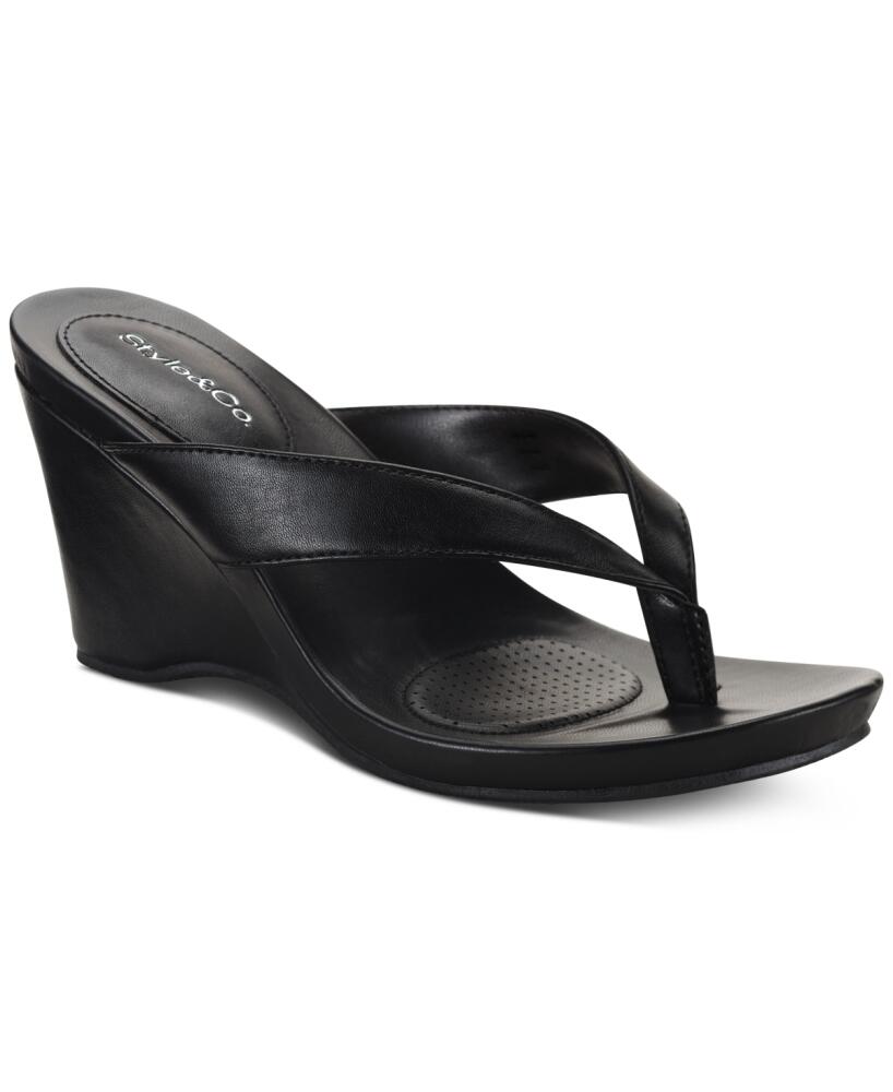 Style & Co Women's Chicklet Wedge Thong Sandals, Created for Macy's - Black Cover