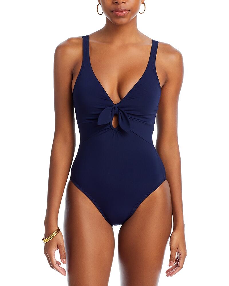 Robin Piccone Ava Plunge Neck Tie-Front One Piece Swimsuit Cover